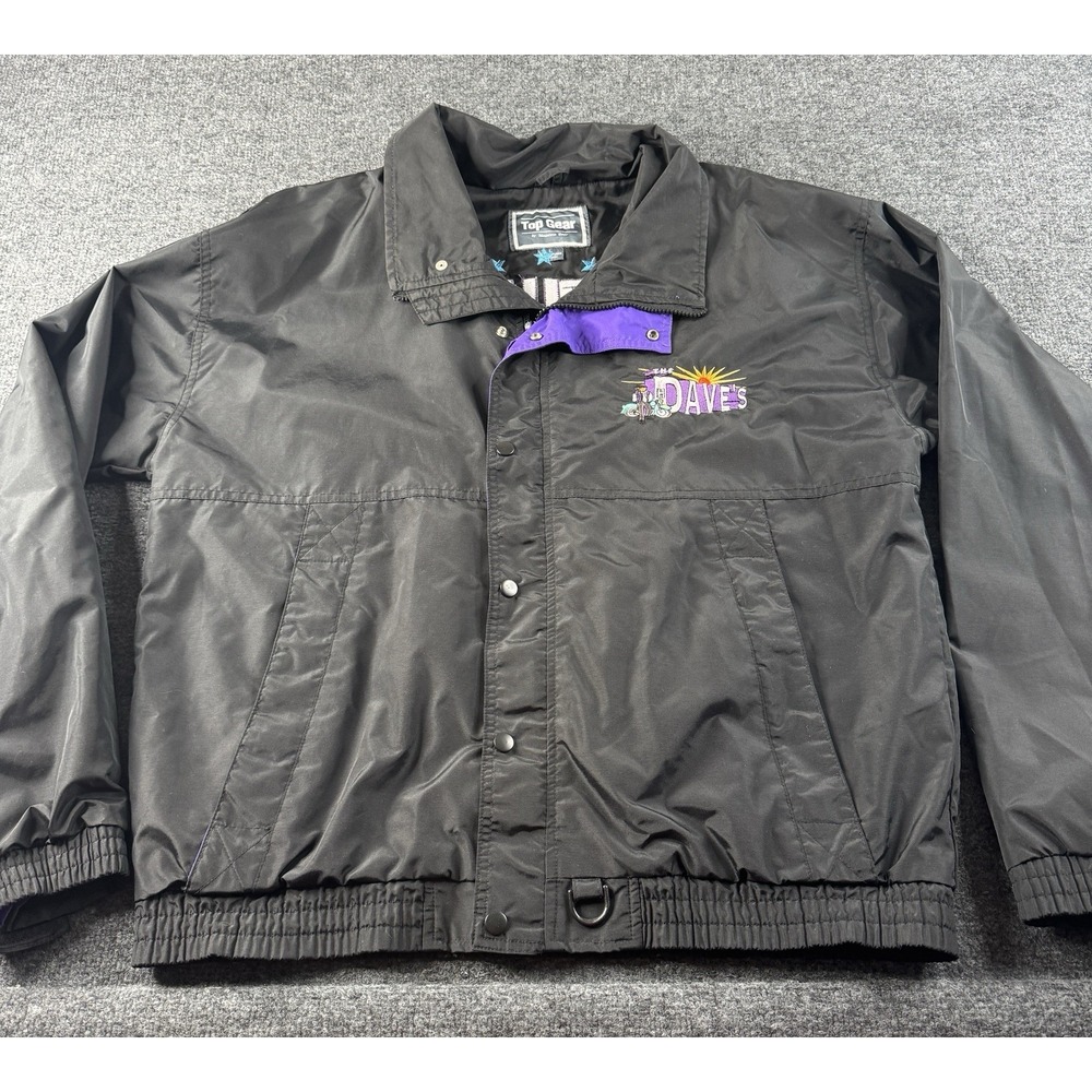 Top Gear Retro Jacket Mens L Windbreaker Black Vintage The Dave's Motorcycles